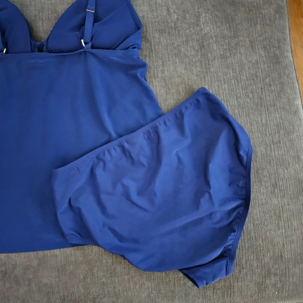 Beyond Women's Blue Adjustable Strap Tankini Top & Bikini Bottom Size 14 - Picture 10 of 13